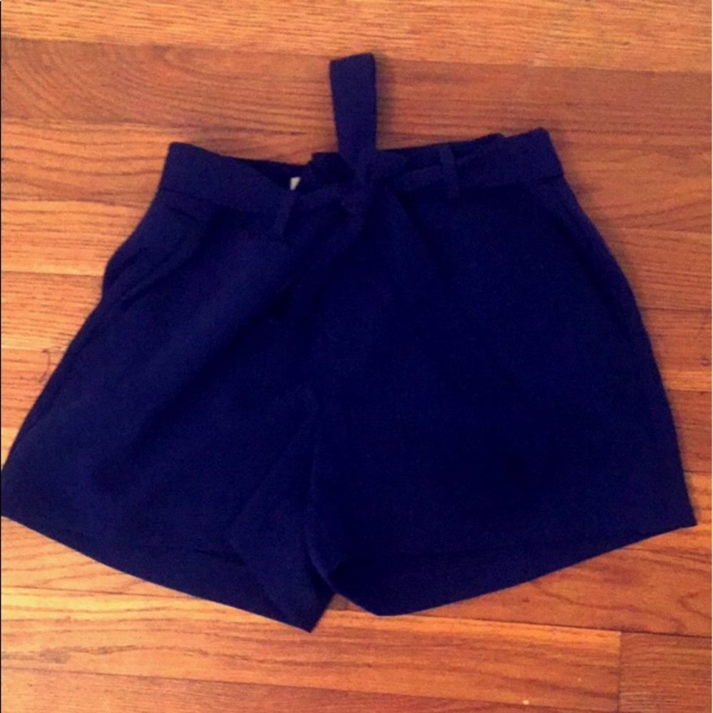 Navy blue tie front shorts